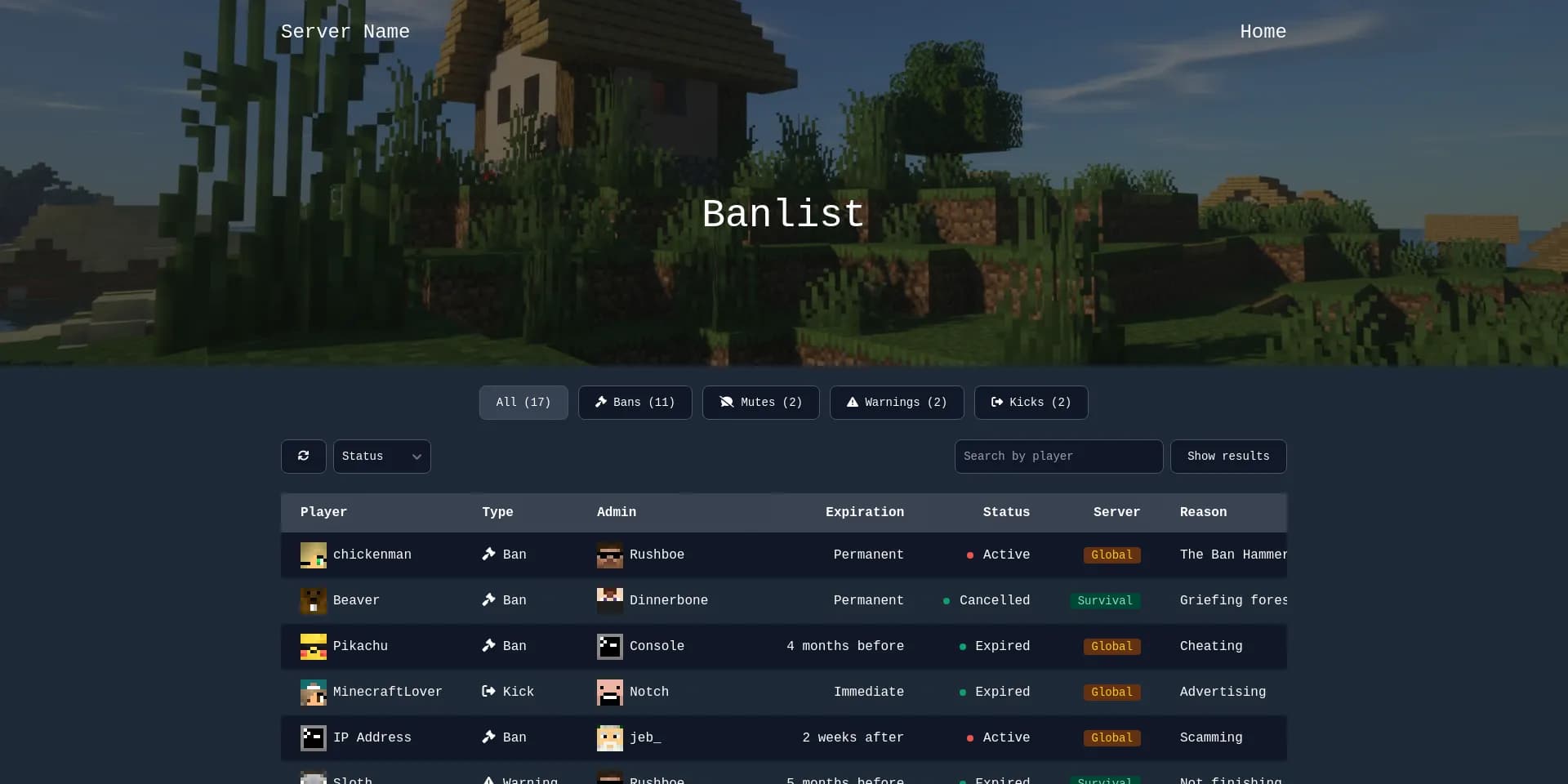 Minecraft PHP Banlist